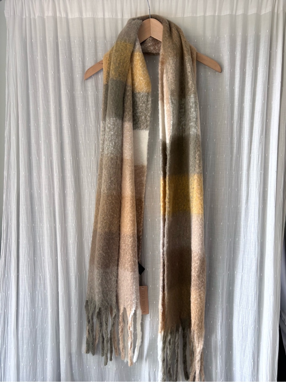 Steve Madden Olive, Mustard & Beige Cozy Throw Scarf